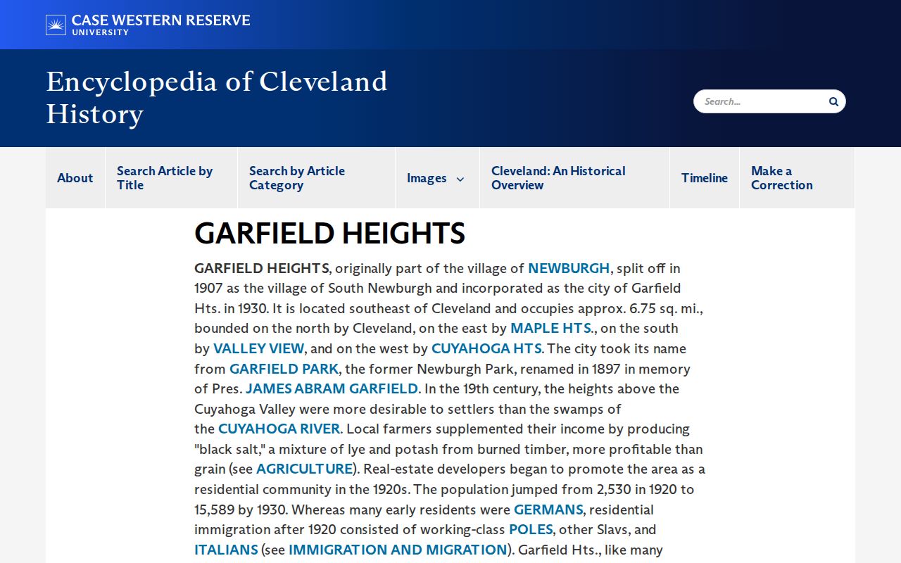 Garfield Heights previous residents image of the Encyclopedia of Cleveland History entry