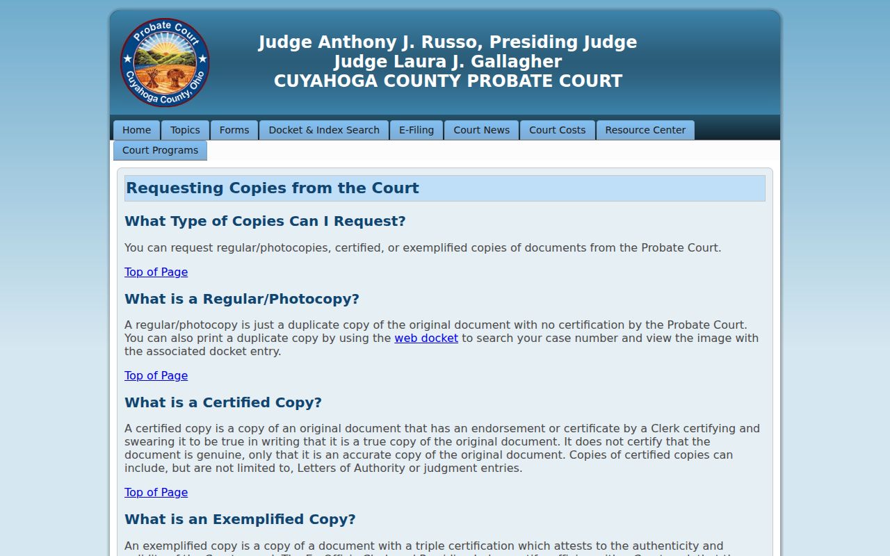 Garfield Heights resident lookup Probate Court copies source