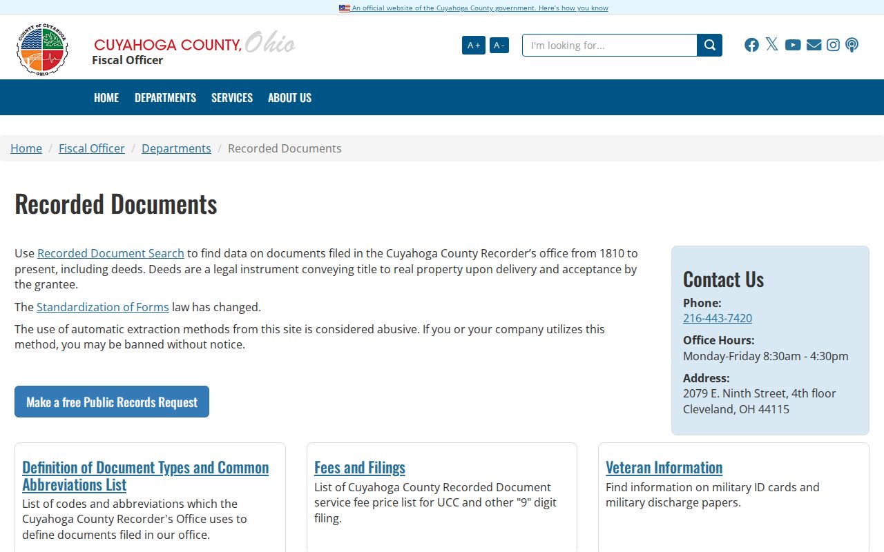 Garfield Heights street directory image of the Cuyahoga Recorded Documents page