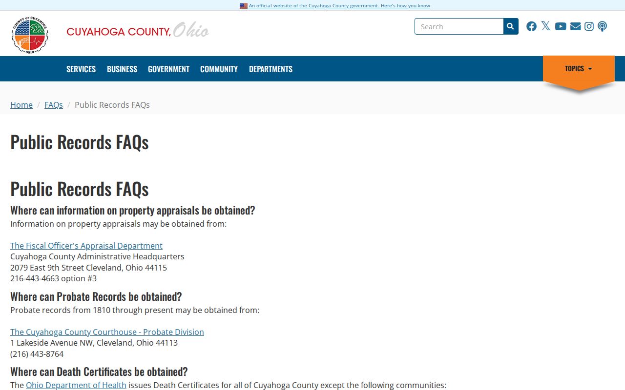 Garfield Heights ZIP code directory Cuyahoga County public records FAQ