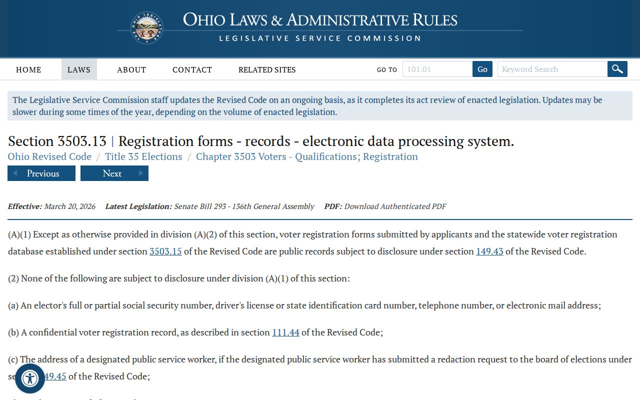 Garfield Heights ZIP code directory Ohio voter record access law